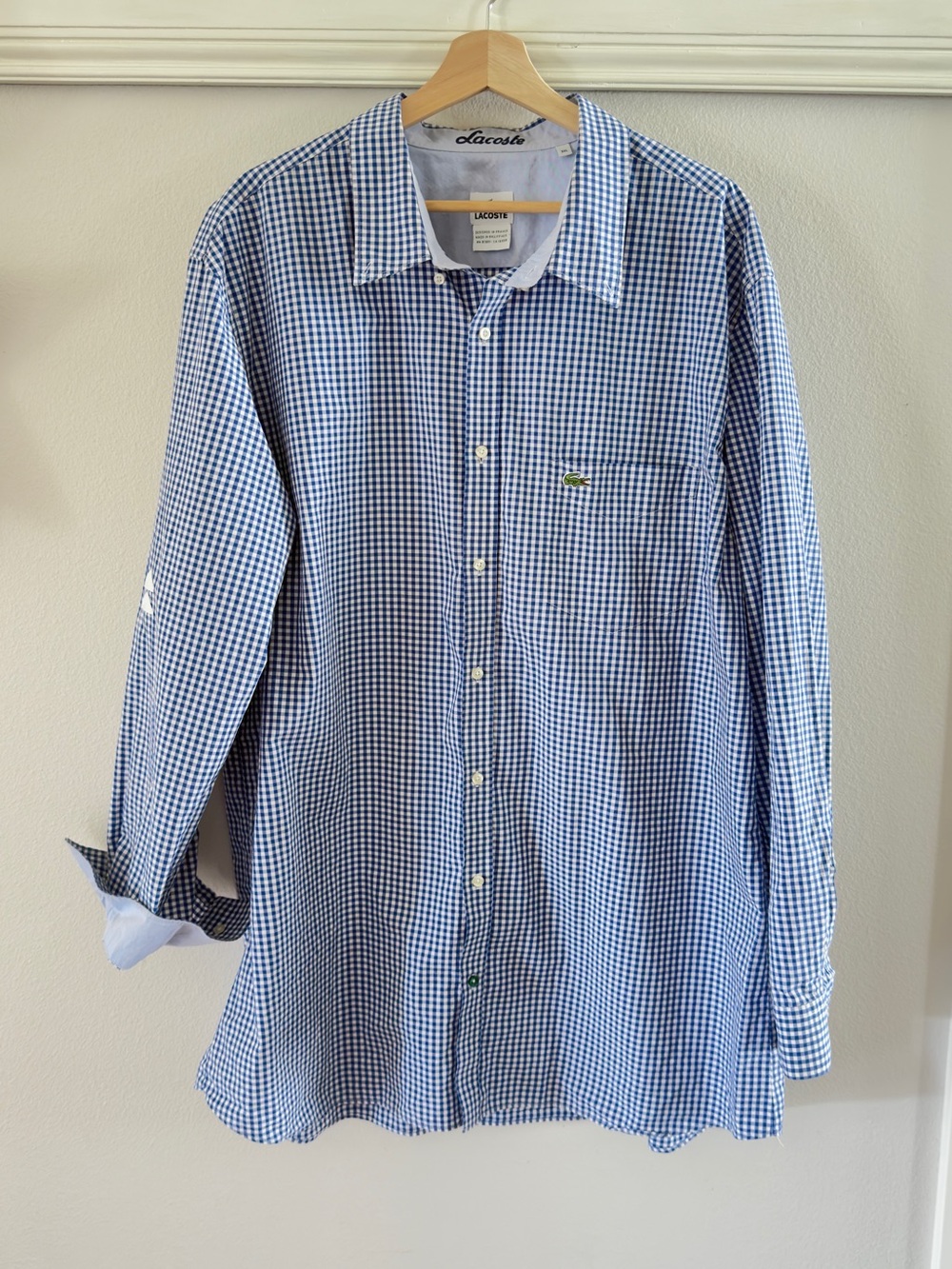 Lacoste Men's Regular Fit Gingham Check Long Sleeve Button Down Shirt 3XL